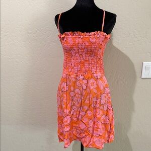 Faithfull the Brand Pink and Orange Floral Mini Dress